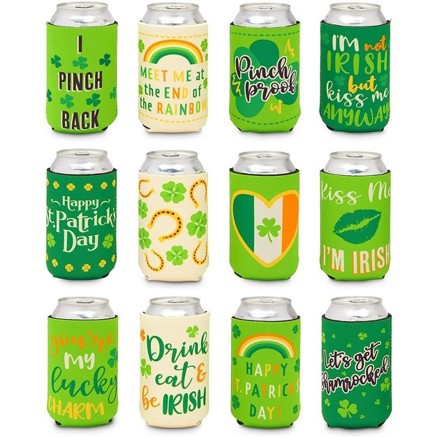 Sparkle And Bash 12 Pack Can Cooler Bottle Holder For St Patrick Day Party 2 5 X 4 3 In