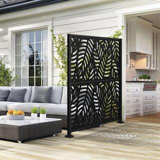 Barrette Outdoor Living 6 ft. x 6 ft. Matte Black Metal Decorative Screen Panel Frame Kit with Sanibel Black 73032561