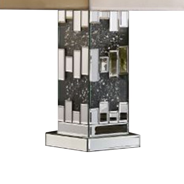 Table Lamp with Cuboid Shape and Mirrored Trim， Silver