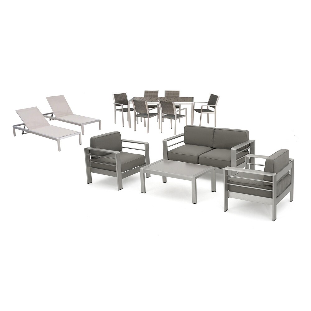 Cape Coral 7 Piece Dining Set and 4pc Chat Set and 2 Chaise Lounges by Christopher Knight Home