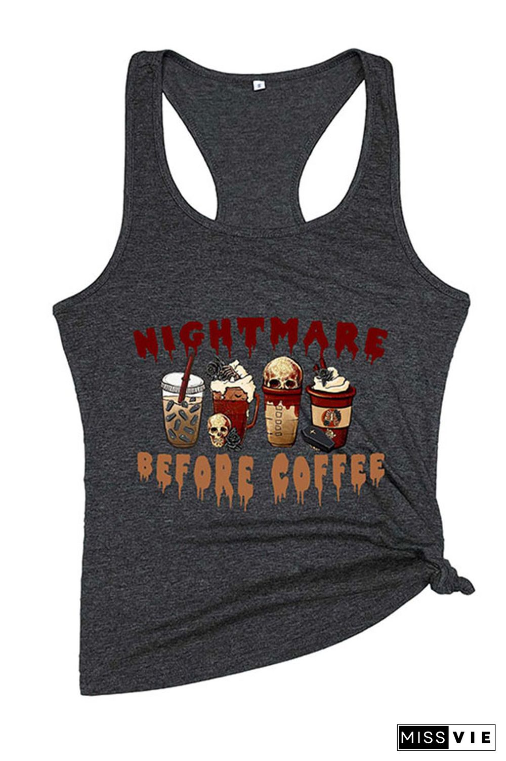 Nightmare Before Coffee Halloween Vibes O-neck Sleeveless Tank Top Wholesale