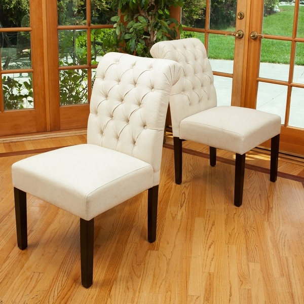 Set of 2 Ivory and Brown Contemporary Upholstered Dining Chairs 37.25