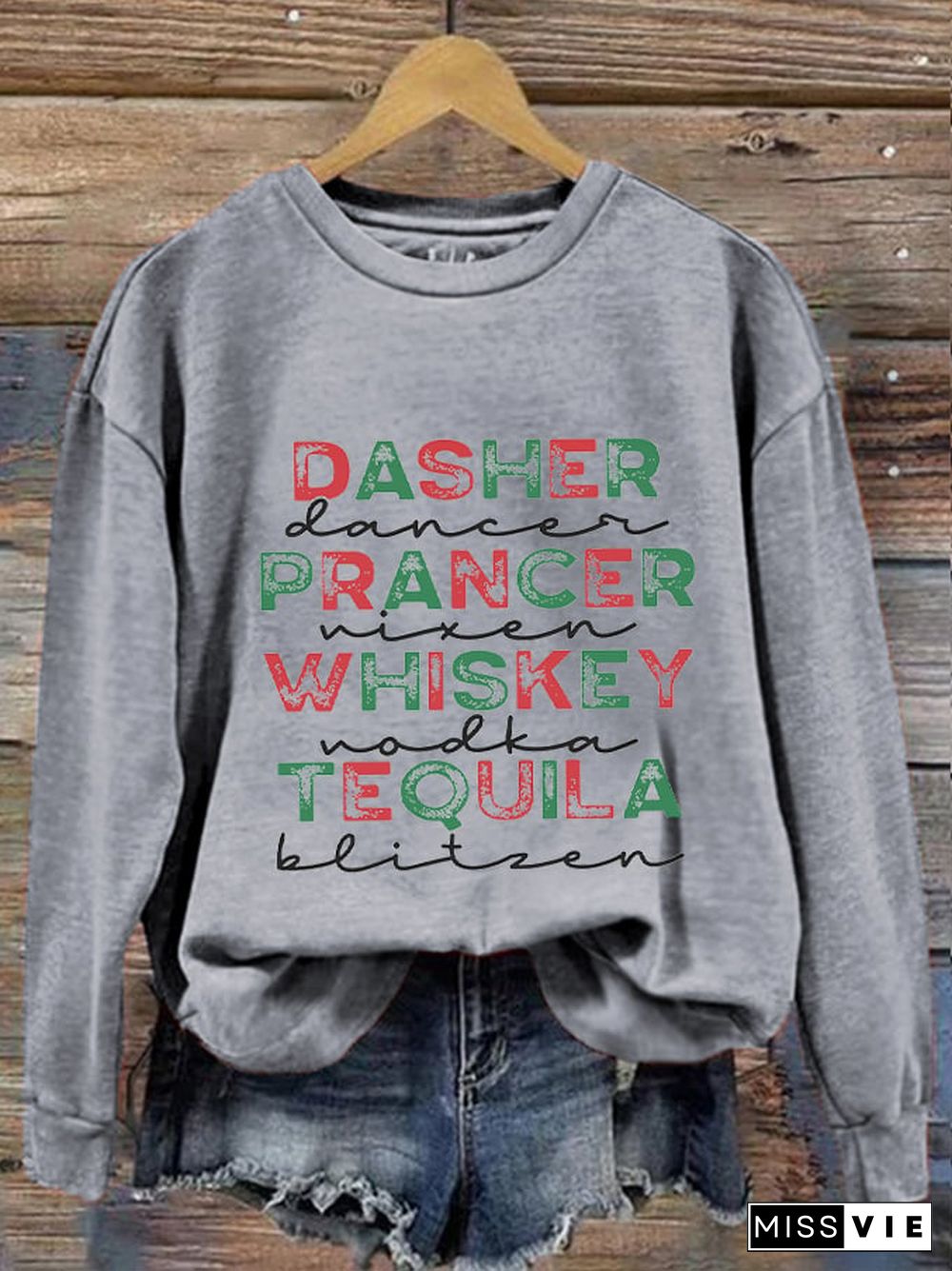 Women's Funny Christmas Dasher Dancer Prancer Vixen Comet Cupid Donner Blitzen Rudolphr Printed Sweatshirt