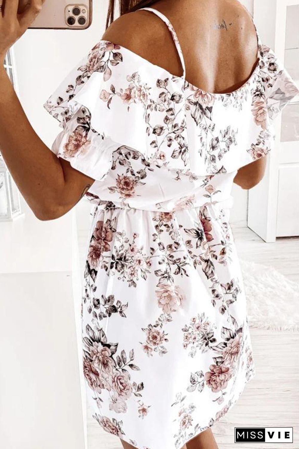 Elegant Floral Frenulum Flounce V Neck A Line Dresses