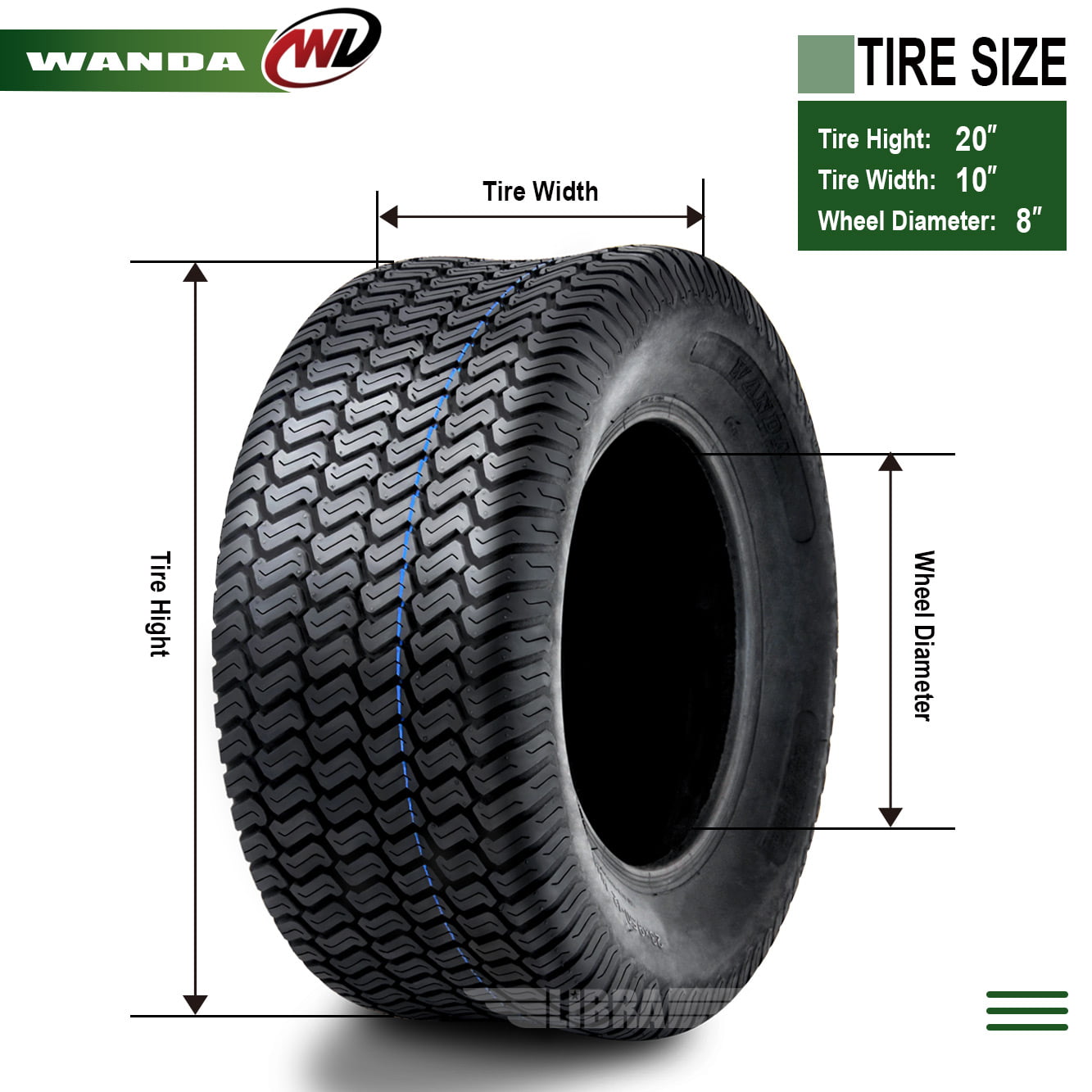 2 New WANDA 20x10-8 Lawn Mower Turf Tires P332 /4PR - 13040