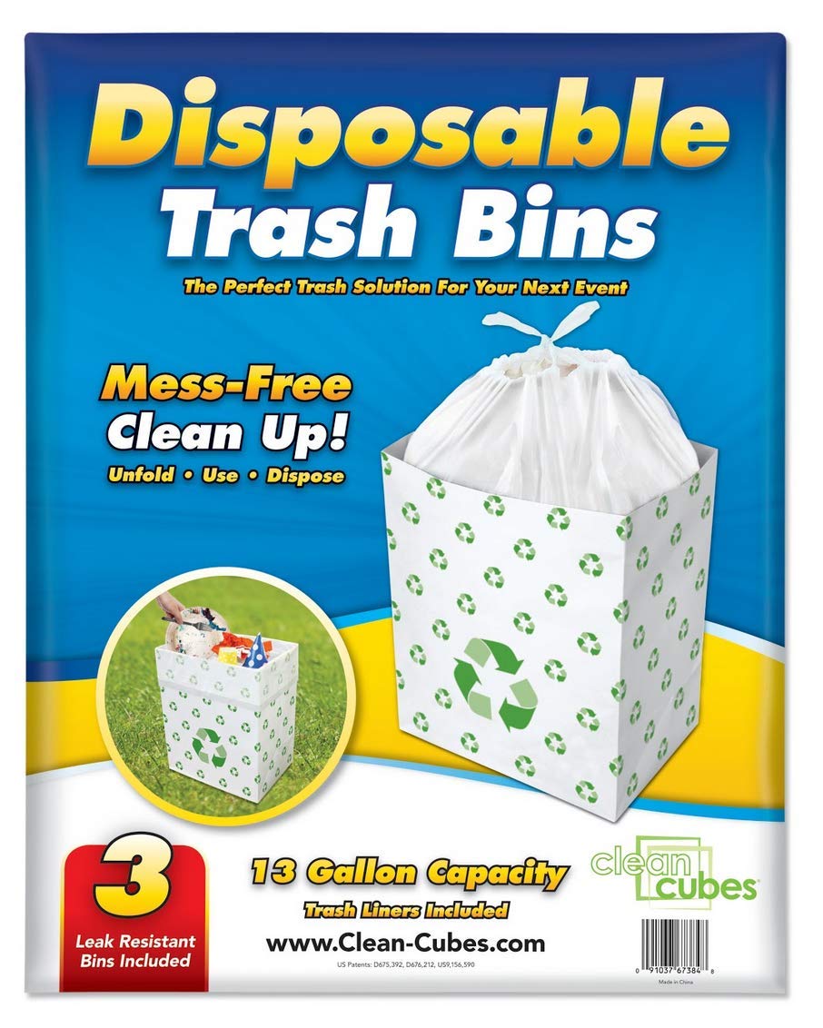 Clean Cubes 13 Gallon Disposable Sanitary Trash Cans and Recycling Bins， 3 Pack (Recycle)