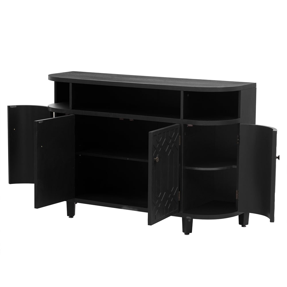 Curved Design Storage Cabinet w/ Four Doors and Adjustable Shelves