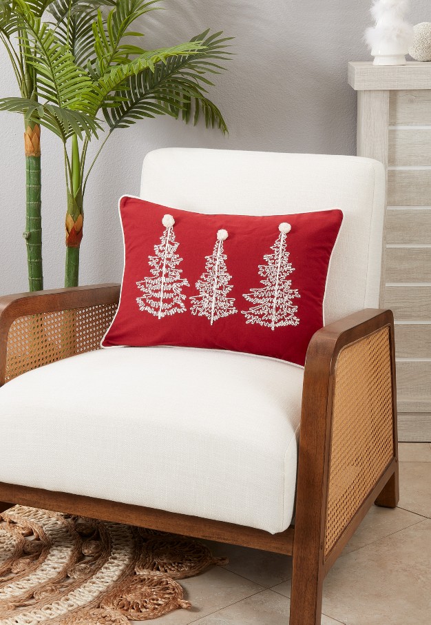 Saro Lifestyle Charming Christmas Trees Down Filled Throw Pillow 14 quot x20 quot Red