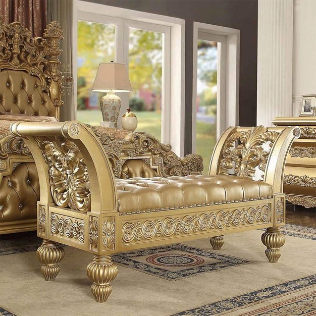 Seville Pu Bench Gold Finish Acme Furniture