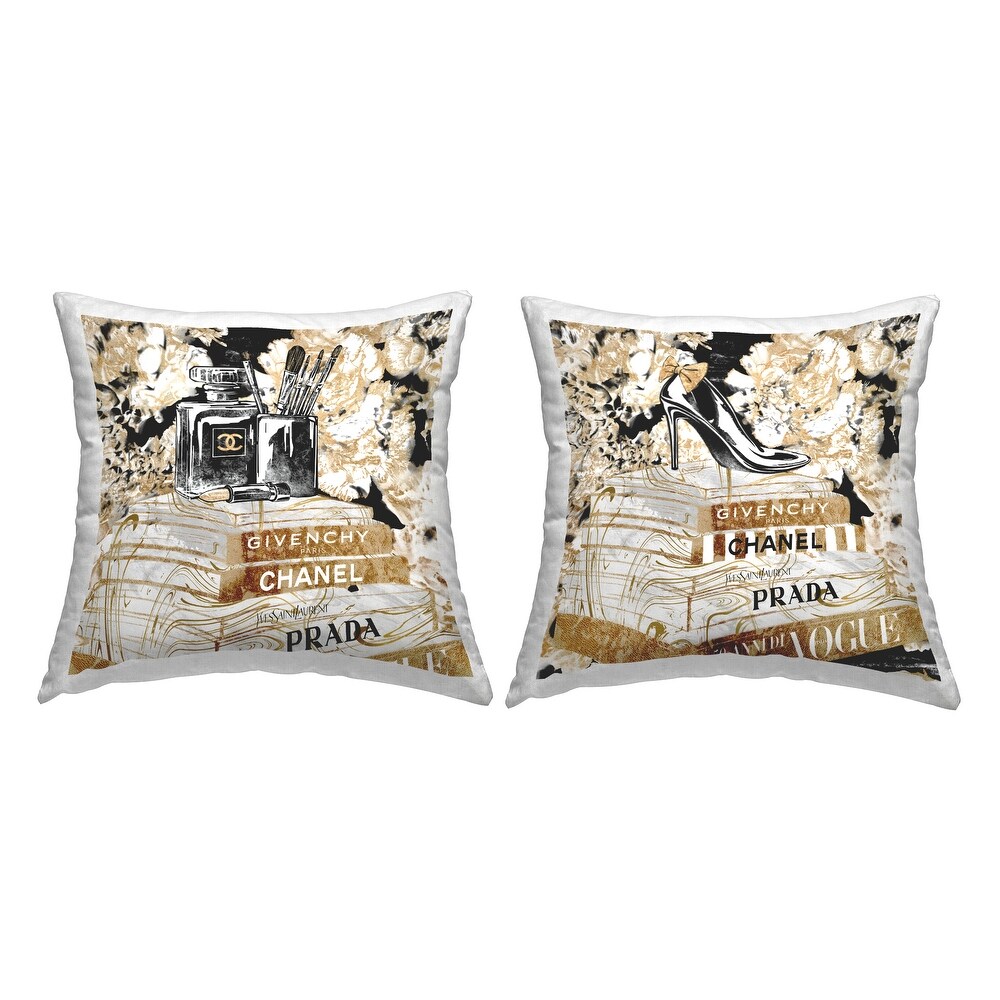 Stupell Glam Fashion Book Stacks Perfume Heel Decorative Printed Throw Pillows by Ziwei Li (Set of 2)