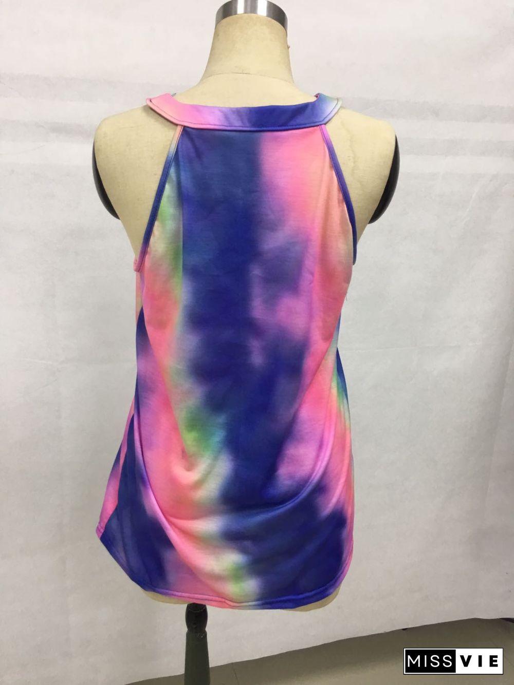 Multi-colored Tie Dye Hollow Out Neck Tank Top