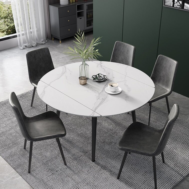 33.5'' to 51.2'' Extendable Round Dining Tables for 4 to 6 White Sintered Stone