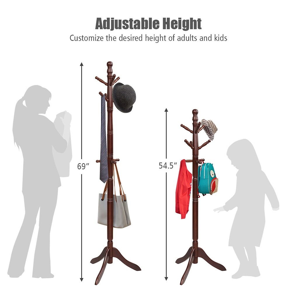 Costway Coat Rack Wooden Hall Tree 2 Adjustable Height w/ 9 Hooks   See details