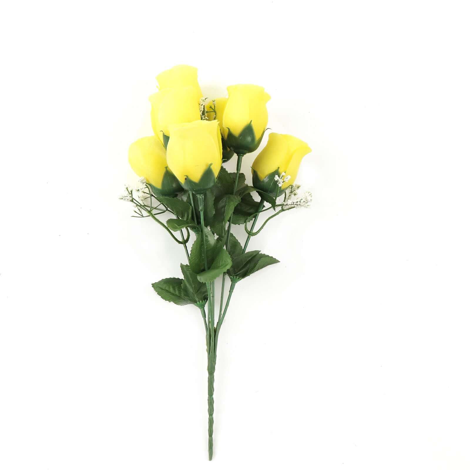 12 Bushes Yellow Artificial Premium Silk Flower Rose Bud Bouquets