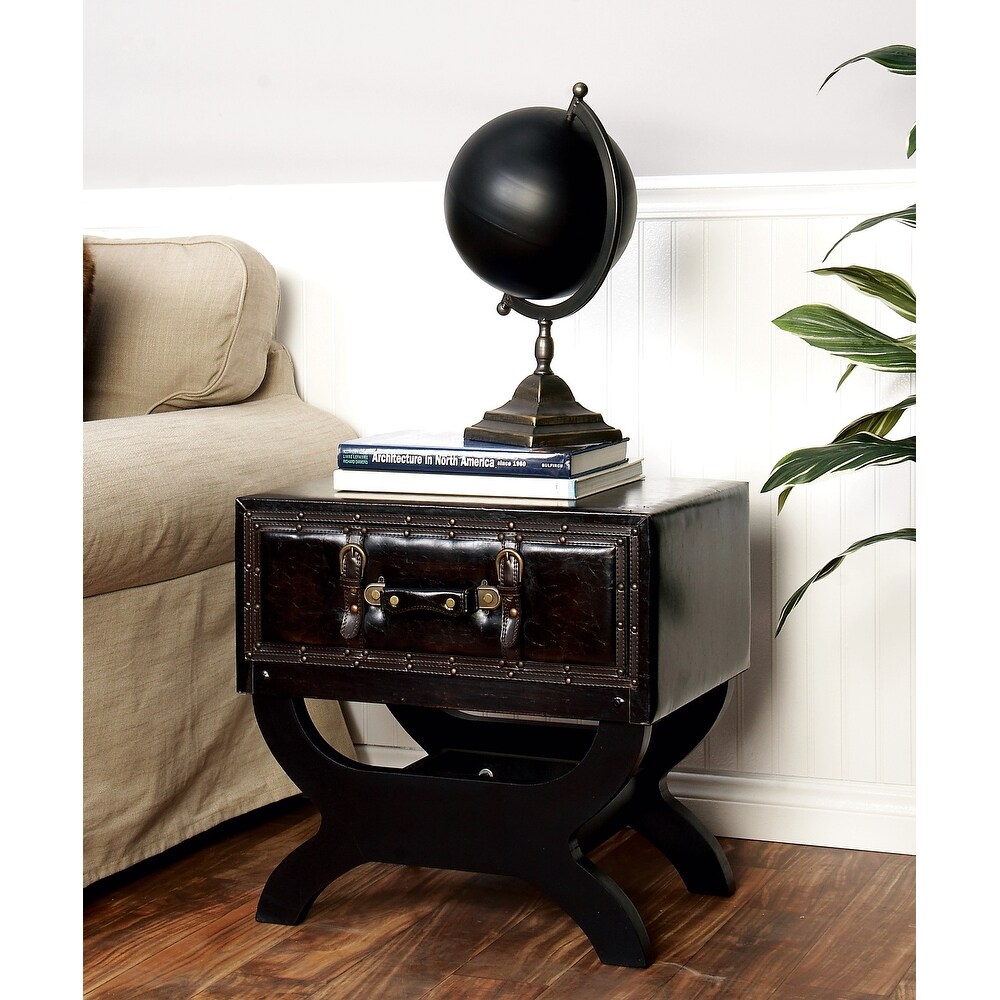 Brown Faux Leather Vintage Faux Leather Single Drawer Accent Table with Curved Style Leg Stand