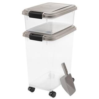 IRIS 12 Qt. and 33 Qt. Airtight Pet Food Storage Combo with a Scoop in Gray 301126