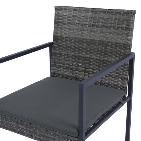 9 Pieces Patio Dining Sets Outdoor Space Saving Rattan Chairs with Glass Table Top Grey Wicker + Dark Grey Cushion