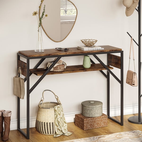 Farmhouse Console Sofa Table Entry Table with 2 Tier Shelves