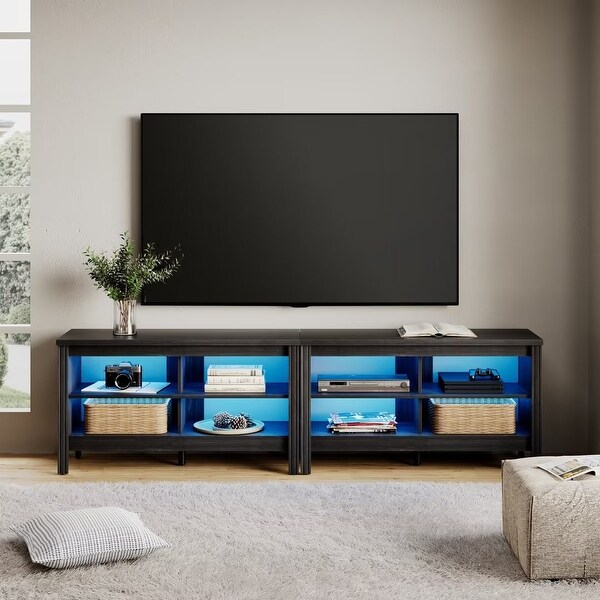 Classic TV Stand with LED Lights for 55-85 Inch TV， Black/Espresso/Oak