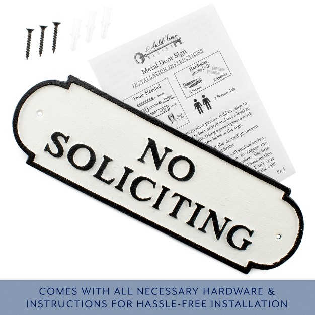 Auldhome Design Cast Iron No Soliciting Sign With Mounting Hardware Rustic Black And White