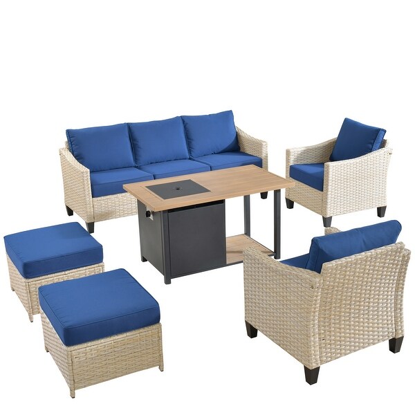 XIZZI 6Piece Outdoor Patio Wicker Furniture with Fire Pit Table