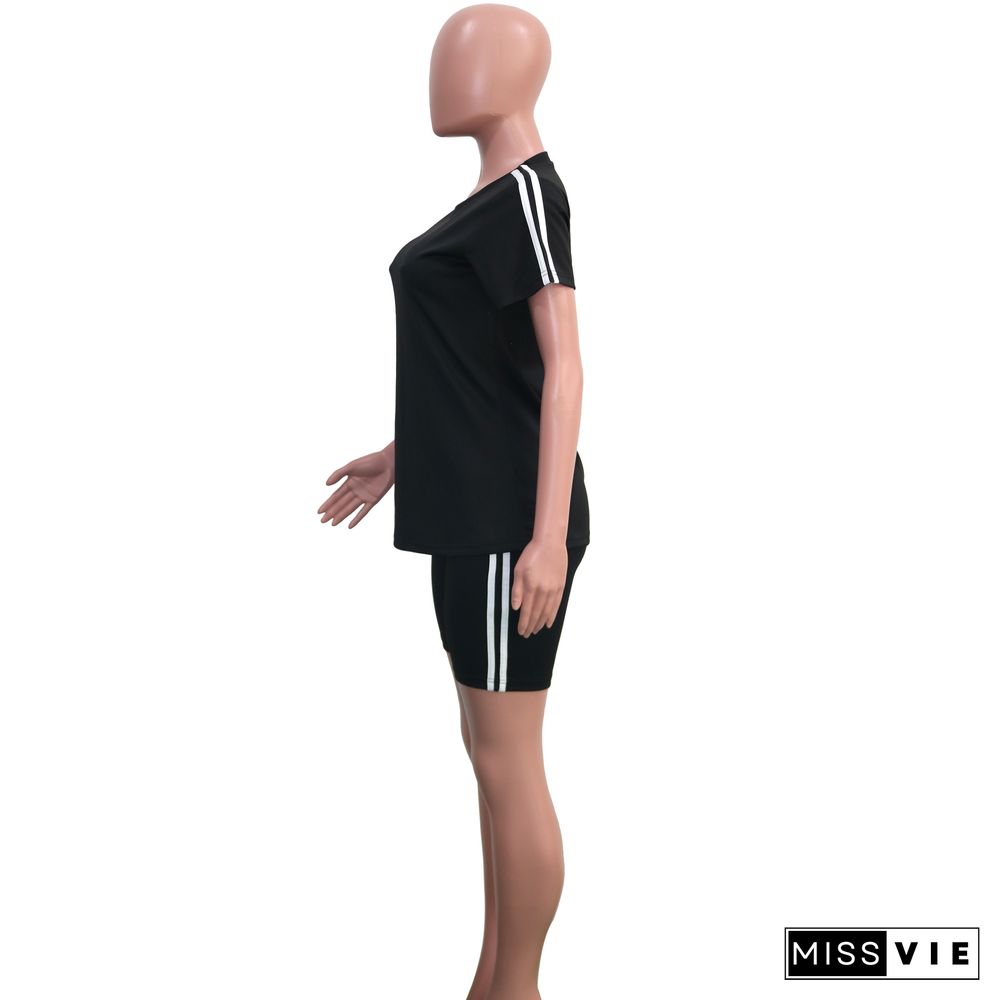 Side Striped Short Sleeve T-Shirts+Shorts Tracksuits