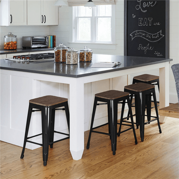 Easyfashion Bar Stool， Black， Set of 4