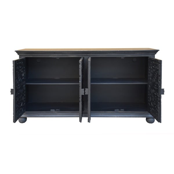 Yvette Boho 4 Door Storage Credenza/Sideboard with Carved Door Fronts - Weathered Black