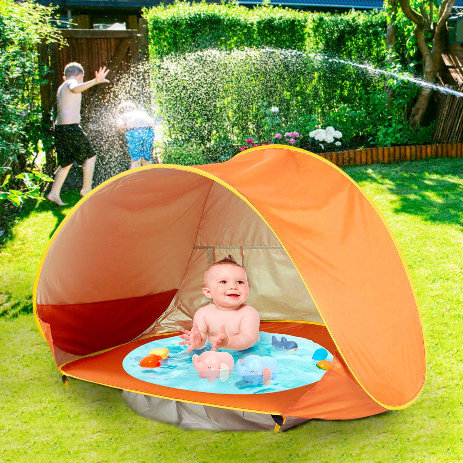 Lanhui Baby Beach Tent Pool，Portable Sun Shelter Waterproof Tent For Toddler， with Pool UPF 50+ UV Protection and Waterproof Sun Tent Beach Shade Baby Pool Tent for Toddler Aged 3-48 Months