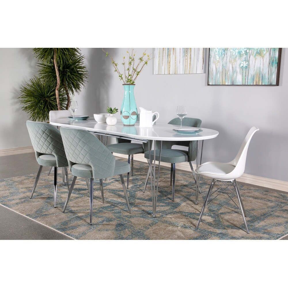 Coaster Furniture Heather Matte White and Chrome Oval Dining Table