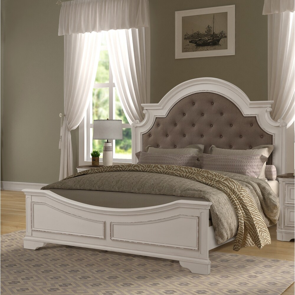 Roundhill Furniture Laval Antique 4 piece White and Oak Wood Bedroom Set