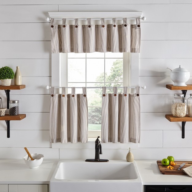 Tucker Ticking Stripe Button Tab Top Window Kitchen Tier Set Of 2 Elrene Home Fashions