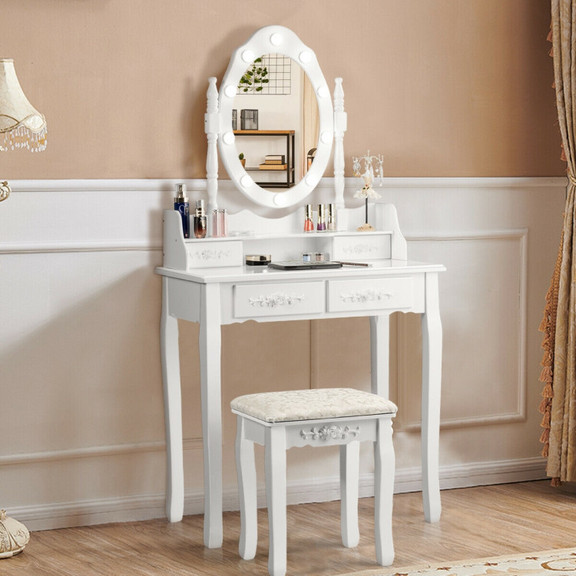 Costway 20781436 Makeup Vanity Dressing Table Set ...