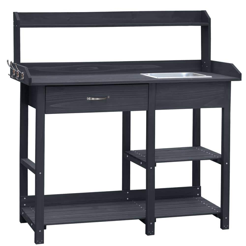 VEIKOUS 48 in. H Wood Potting Benches and Tables with Removable Stainless Sink and Drawers in Dark Grey PG0103-02GY-5