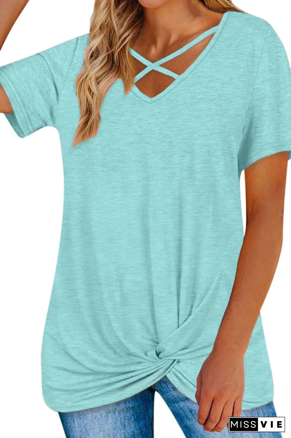 Criss-Cross Twisted Short Sleeves Tee Wholesale