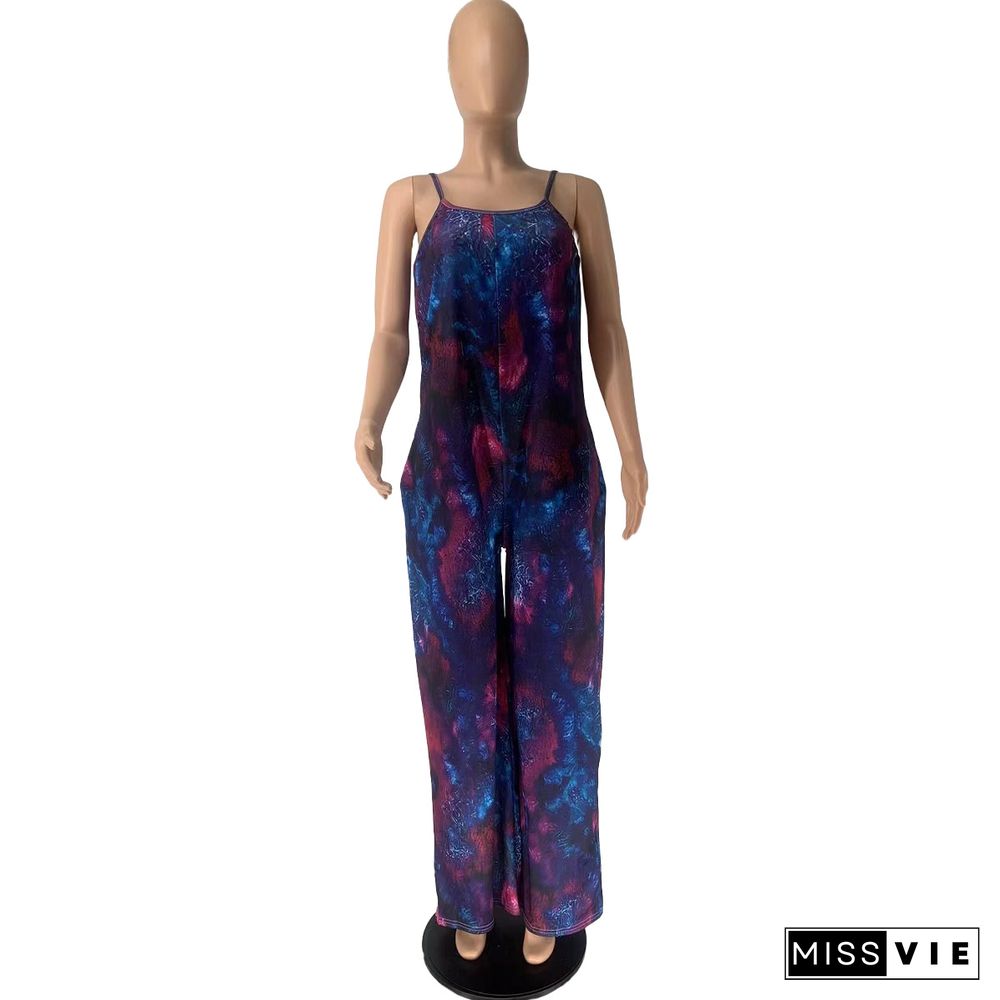 Tie Dye Print Loose Wide Leg Women Jumpsuit