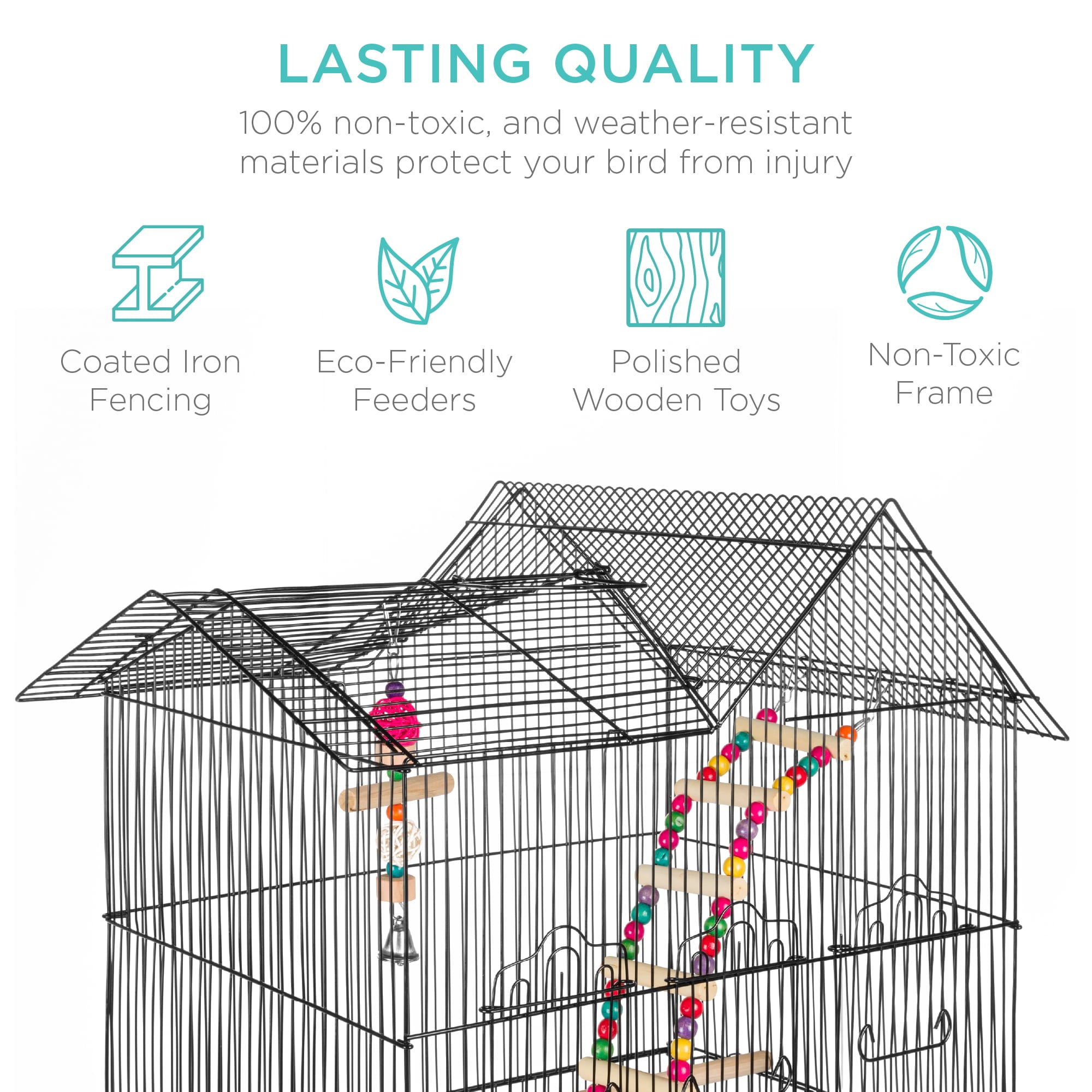 Best Choice Products 36in Indoor/Outdoor Iron Bird Cage for Parrot， Lovebird w/ Removable Tray， 4 Feeders， 2 Toys