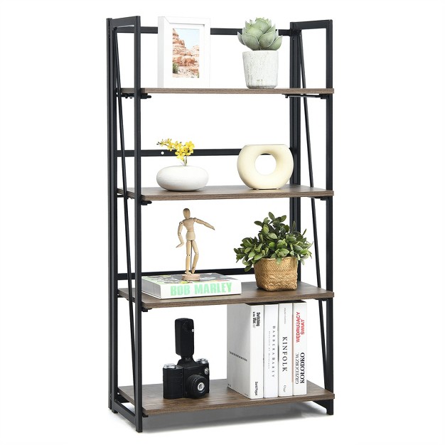 Tangkula 4 Tiers Folding Bookshelf Home Office Industrial Bookcase Standing Shelving Unit For Decorations amp Storage