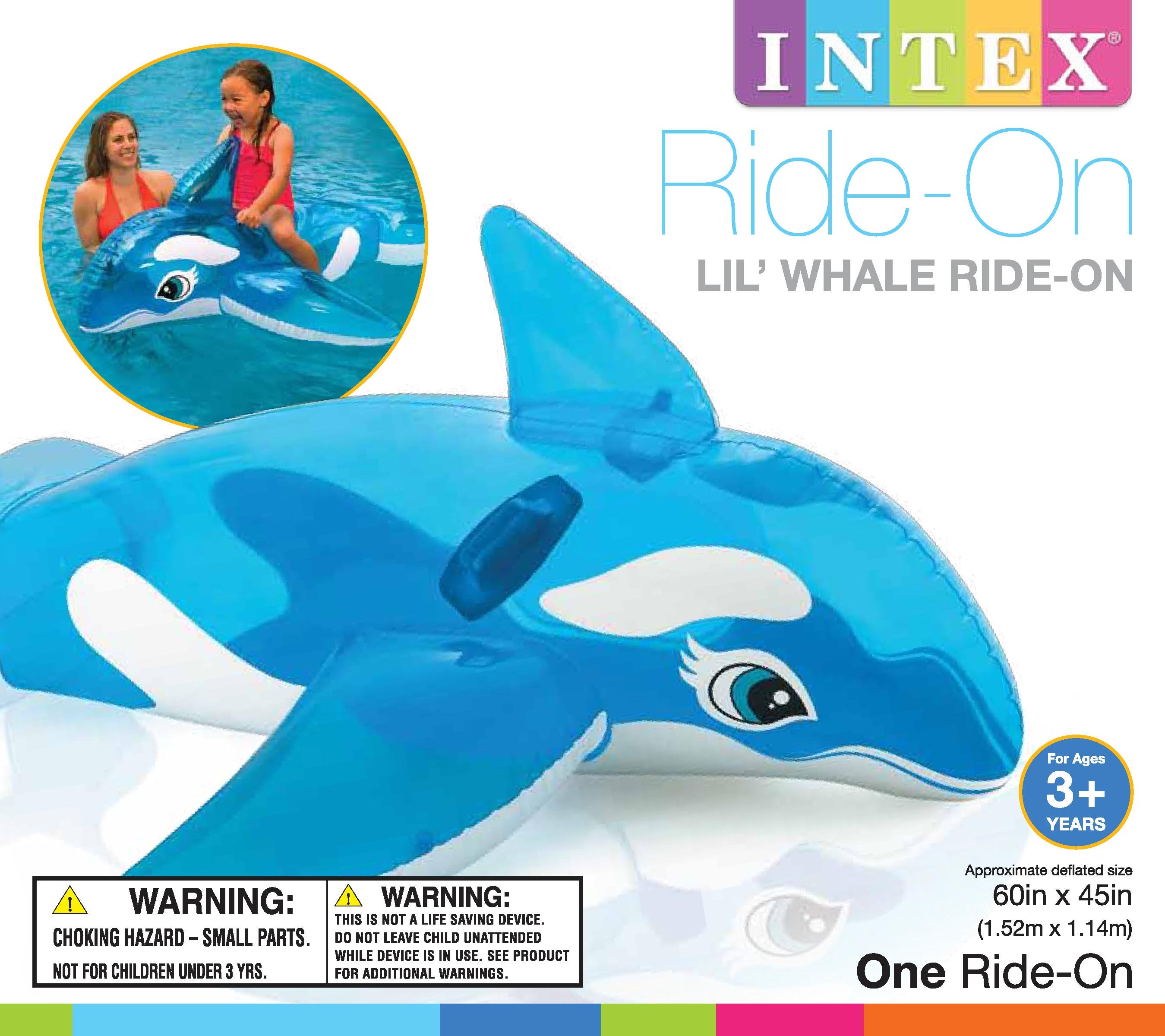 Intex Inflatable Blue Lil Whale Ride On, 60"x45", for Ages 3, Pool Float