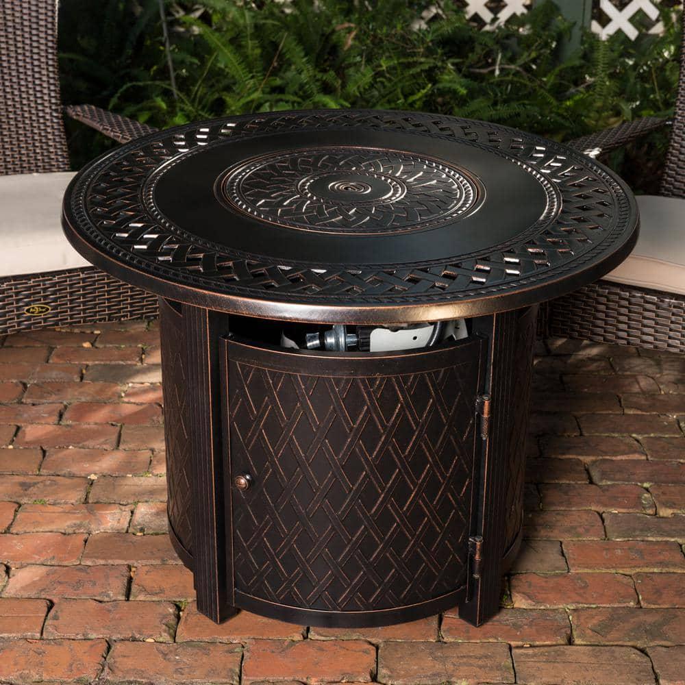 Fire Sense Wagner 33 in x 24 in Round Aluminum Propane Fire Pit Table in Antique Bronze