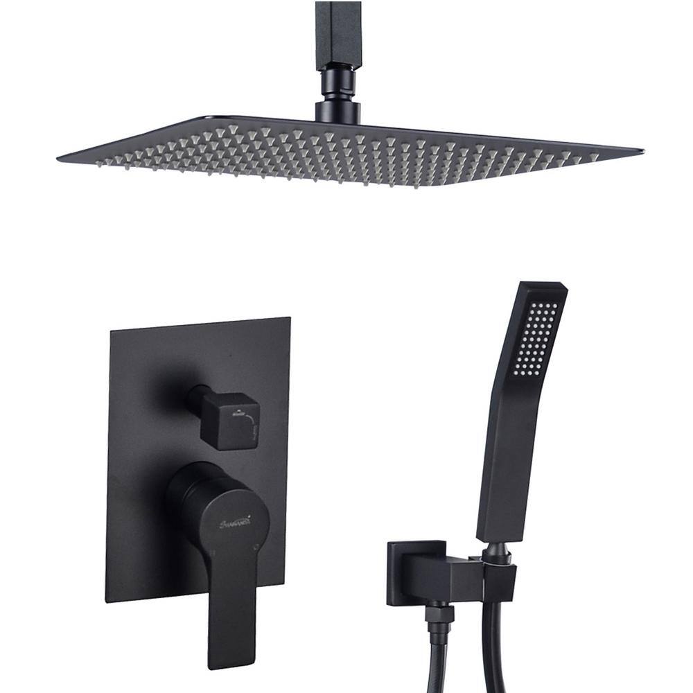 Aurora Decor Aca 1-Spray Patterns 12 in. Ceiling Mount Dual Shower Heads with Rough-in Valve Body and Trim in Matte Black AD-88005B