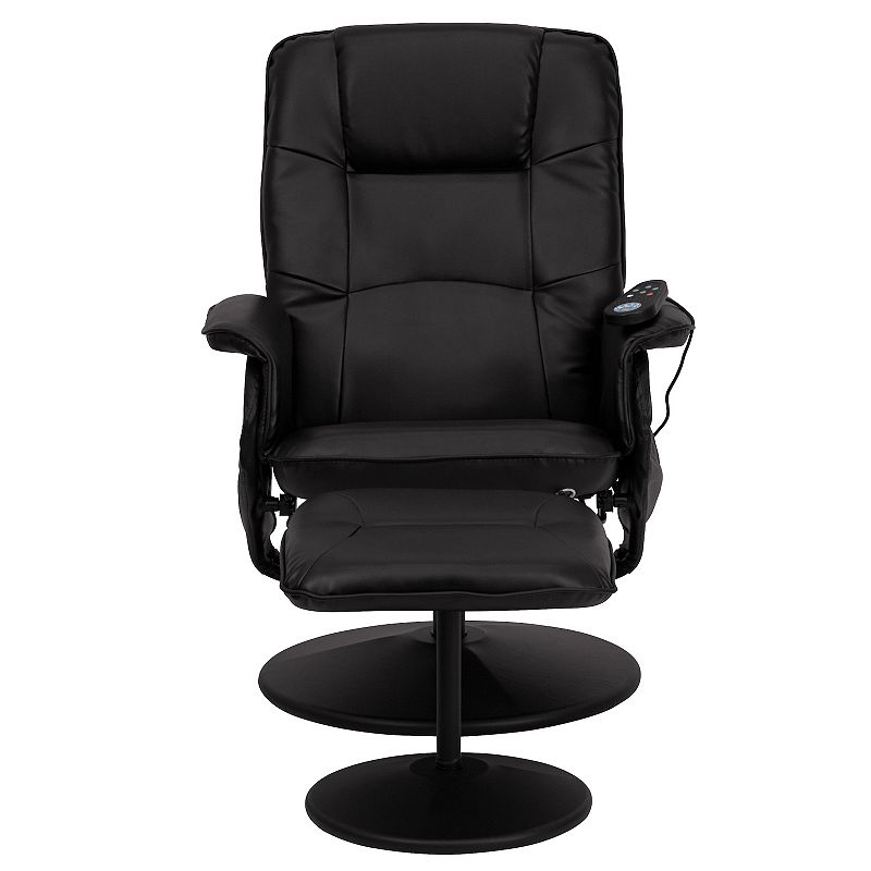 Emma and Oliver Adjustable Massage Recliner/Ottoman - Deep Side Pockets in Black LeatherSoft