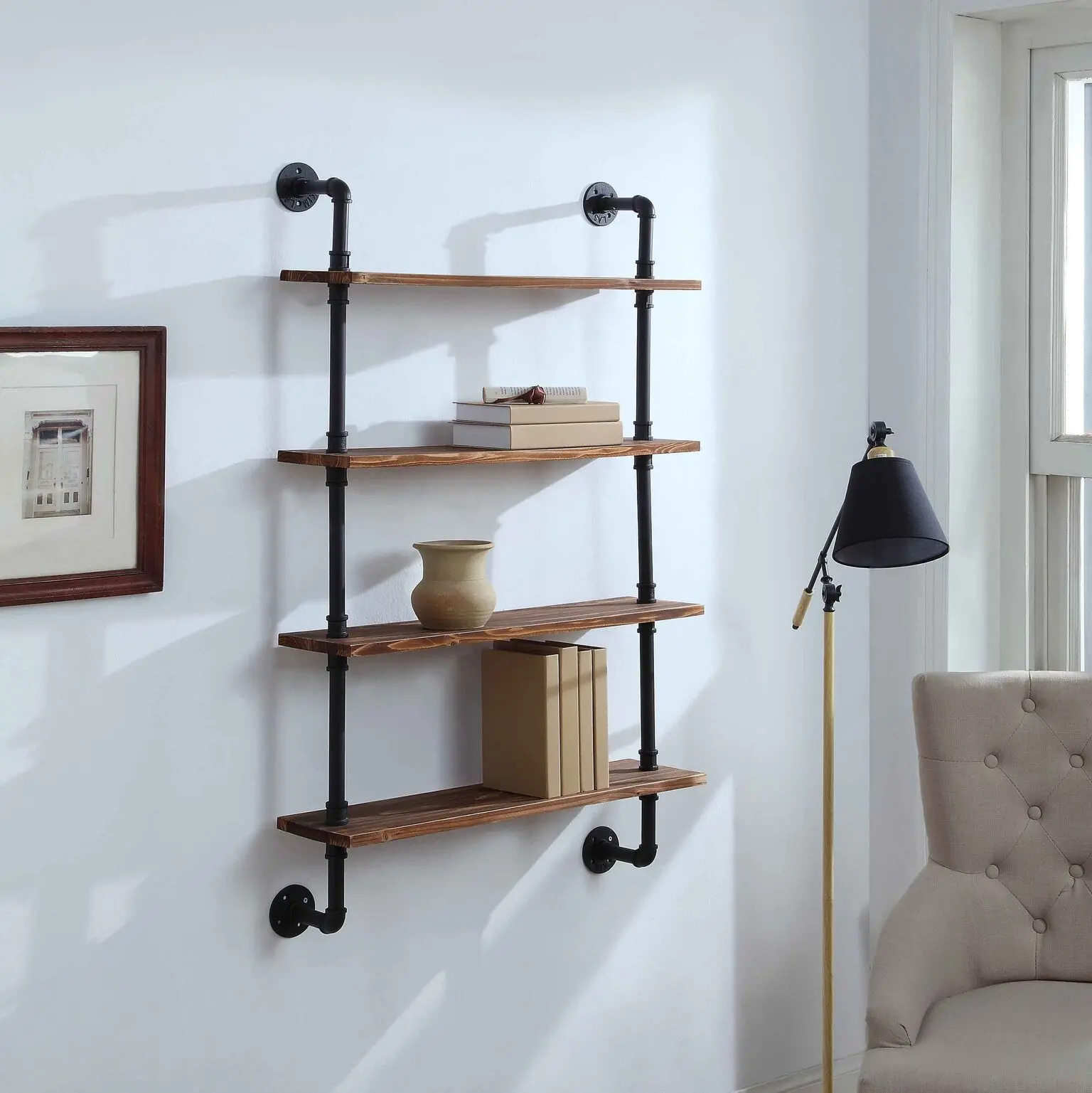 Anacortes Black and Brown Four Shelves with Piping