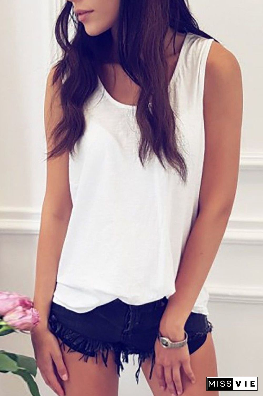 White Lace Hollow Out O-Neck Vest Tank Top