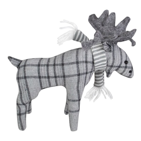 Checkered Moose with Striped Scarf Christmas Figure