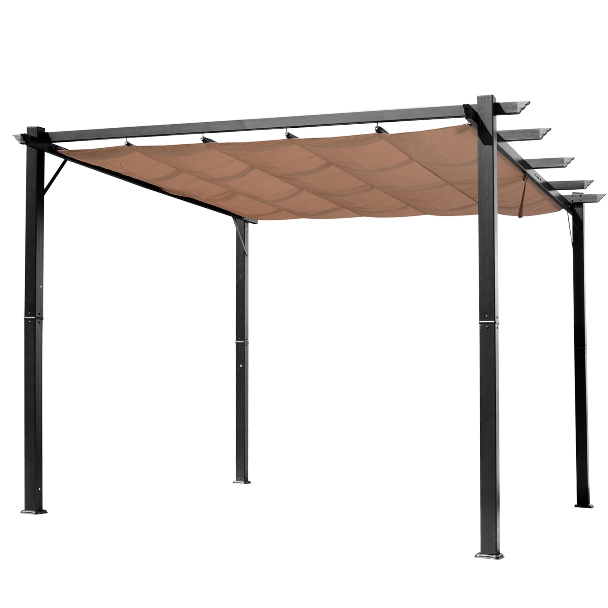 Outsunny 10' x 13'  Outdoor Retractable Pergola Canopy, Aluminum Patio Pergola, Backyard Shade Shelter for Porch Party, Garden, Grill Gazebo, Charcoal Grey