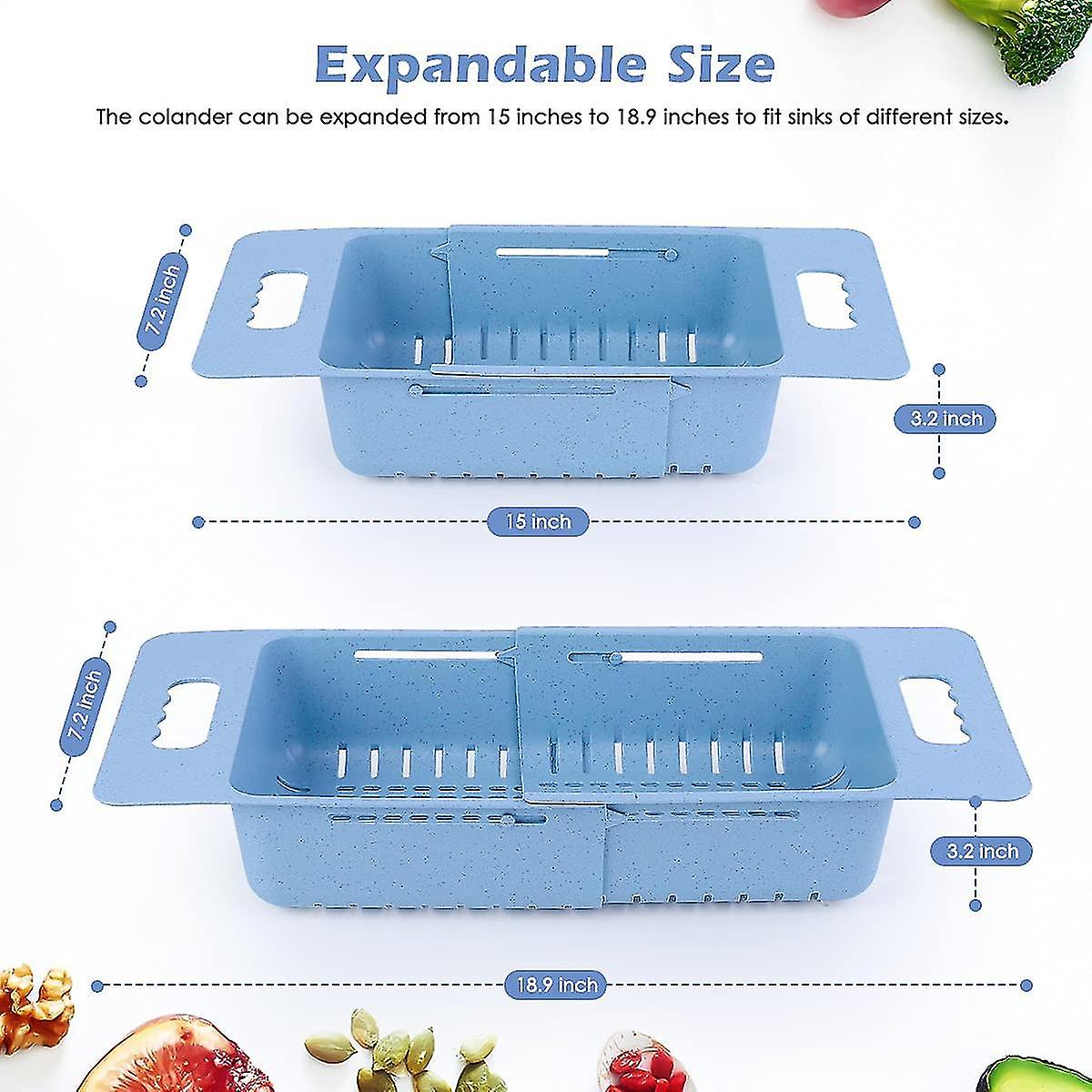 Collapsible Colander Kitchen Food Fruits Vegetables Noodle Pasta Drain Basket Space-saver Portable Drainer Over Sink， Blue