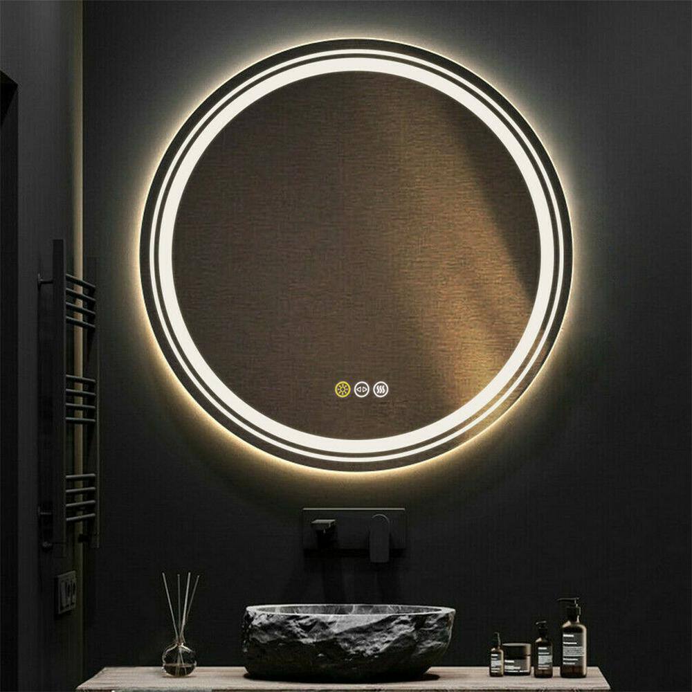 Wisfor 24 in. W x 24 in. H Large Round Frameless Light Dimmable Backlit Dual Front LED Wall Bathroom Vanity Mirror Super Bright XMR-Y28-618-US