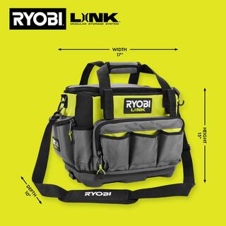 RYOBI LINK 17 in. Tool Bag with Tool Organizer Including Tape Measure Clip and Synching Level Straps STM601