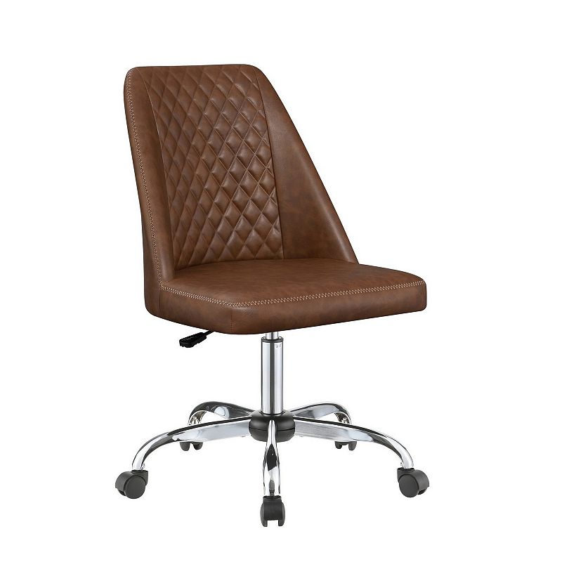 Leatherette Office Chair with Sloped Back and Diamond Stitching， Brown